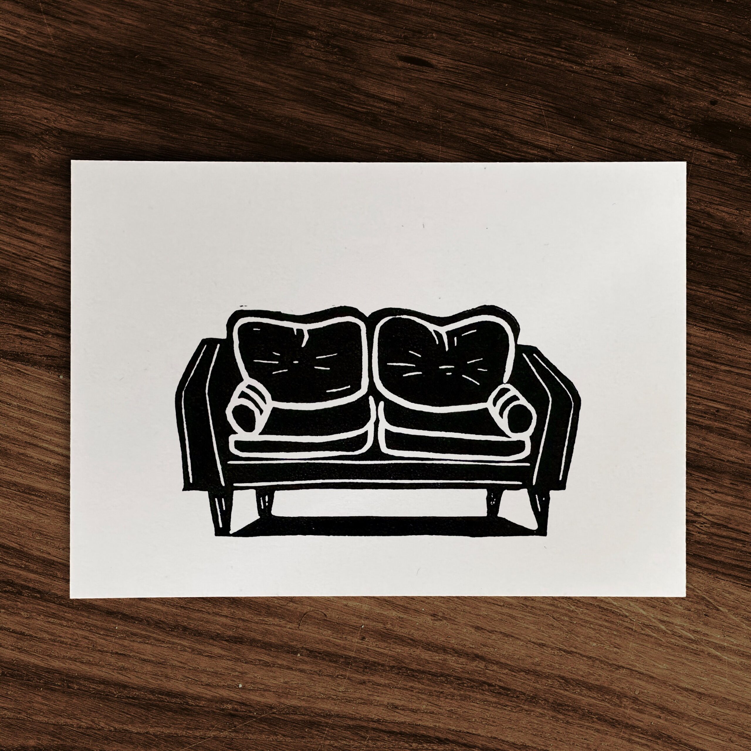 Couch – Original Linoldruck, Linolschnitt im A6 Format