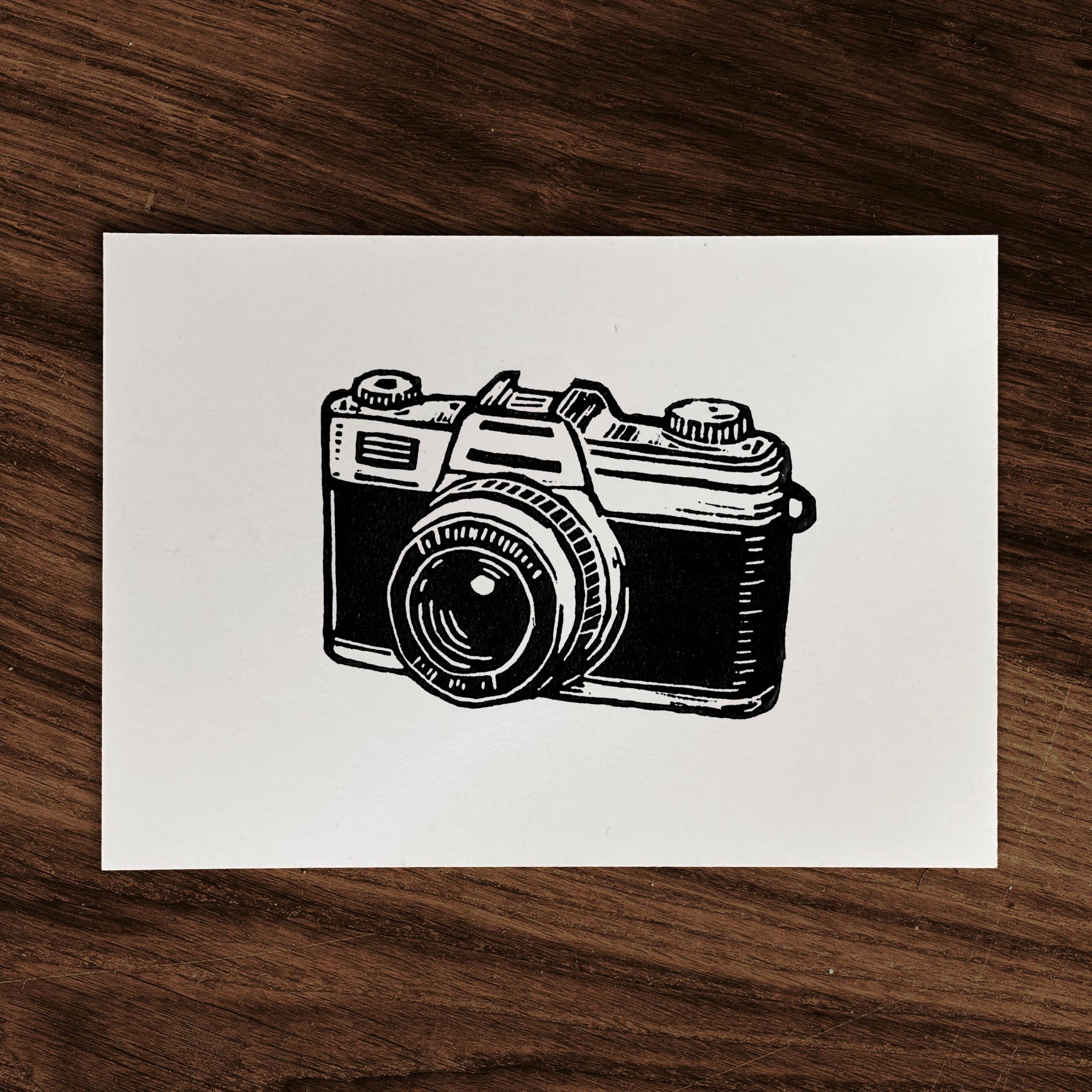 Kamera – Original Linoldruck, Linolschnitt im A6 Format