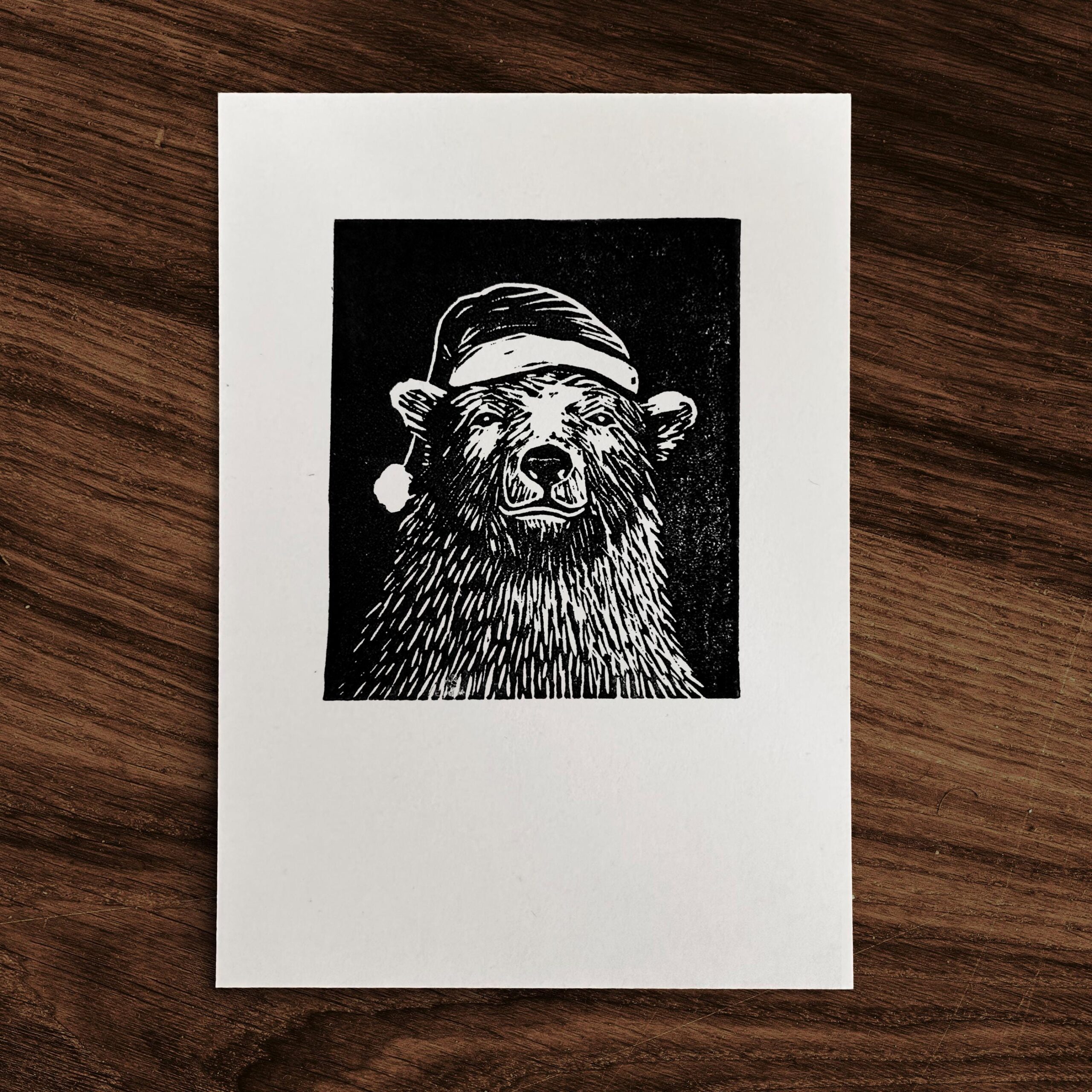 Eisbär – Original Linoldruck, Linolschnitt im A6 Format